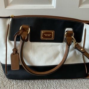 Tignanello White, Black and Brown Leather Purse with Removable Shoulder Strap.